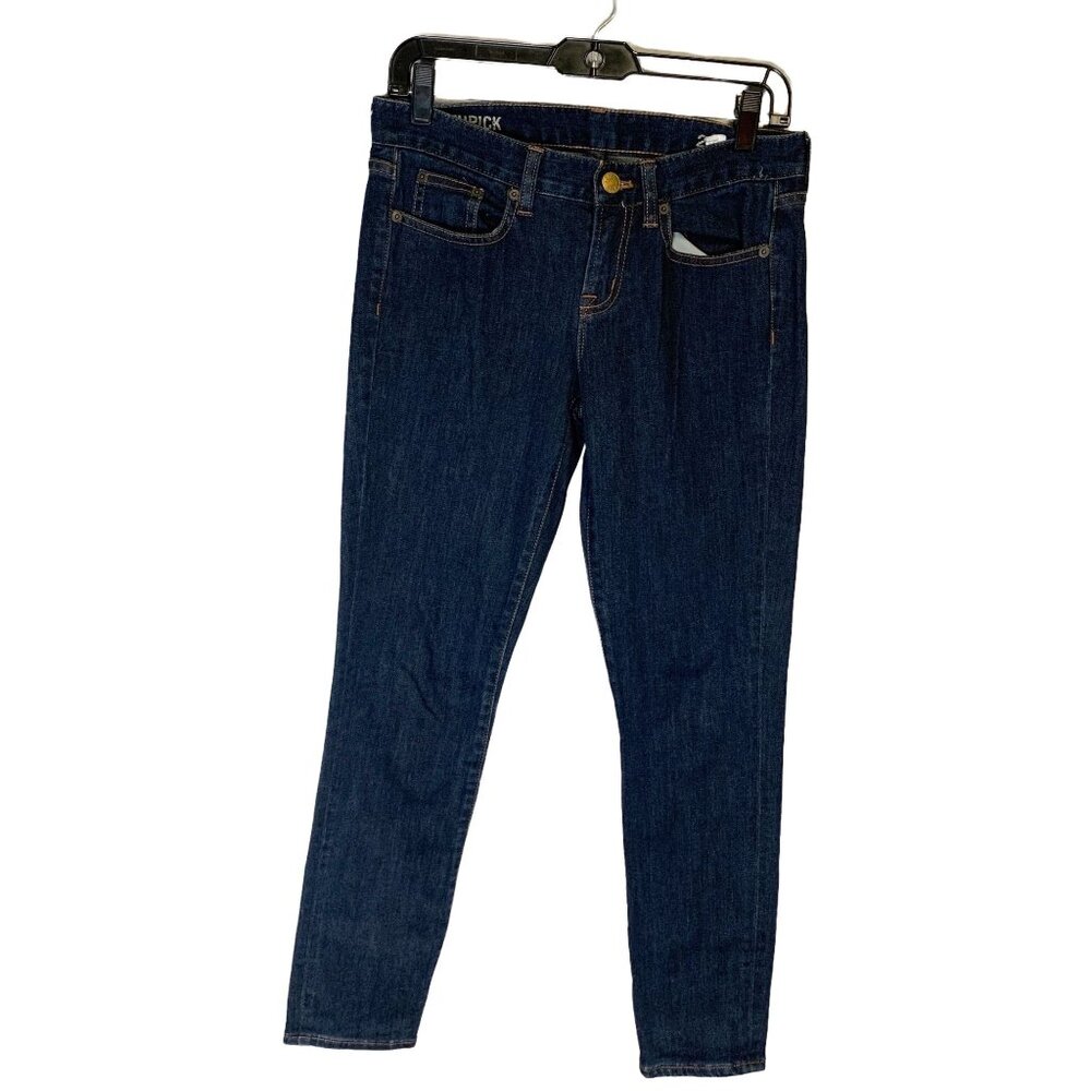 J.Crew Women's Mid Rise Dark Wash Stretch Ankle Toothpick Blue Denim Jeans Sz 27
